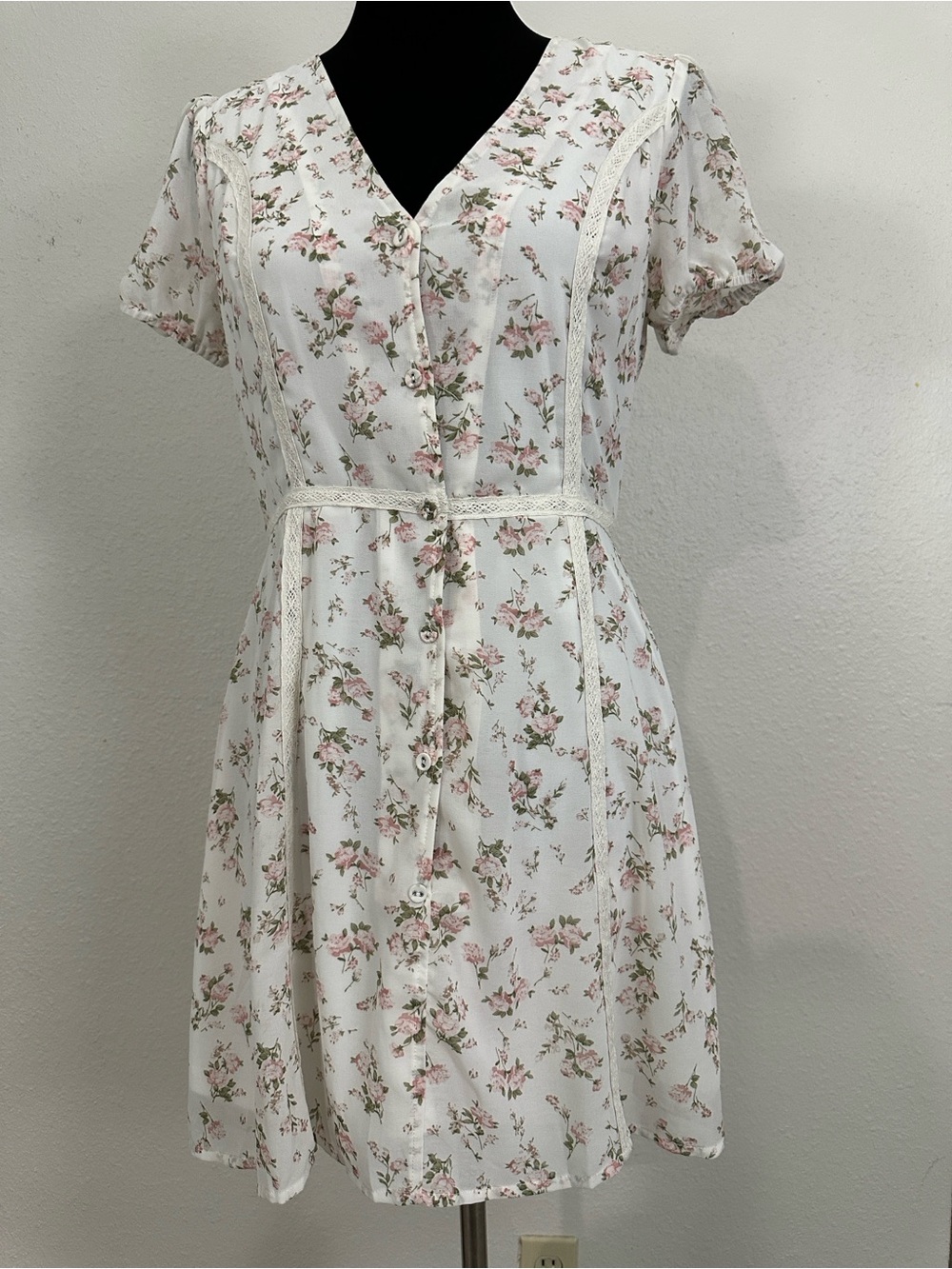 NWT Sugarlips White Pink Floral Mini Cottagecore Dress Size M